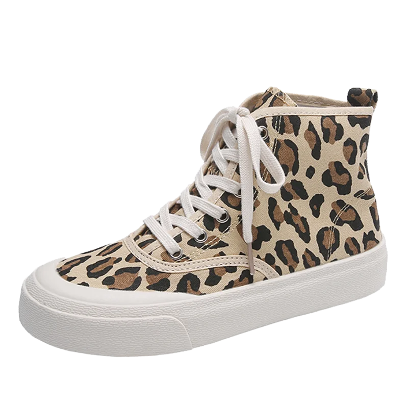 
 Кеды женские с леопардовым принтом, повседневные холщовые кроссовки на плоской подошве, высокие, для девушек и женщин, модель 2021  