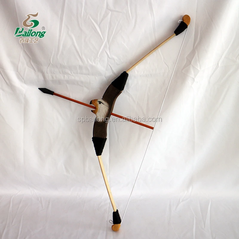 Verified supplier hand carved animal handle kids shooting toy wooden bow and arrow outdoor game