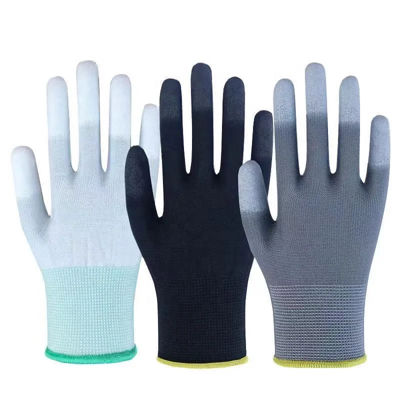 13-Pin Nylon Pu Anti-Static Coated Finger Dust-Free White Labor Insurance Safety Work Glove