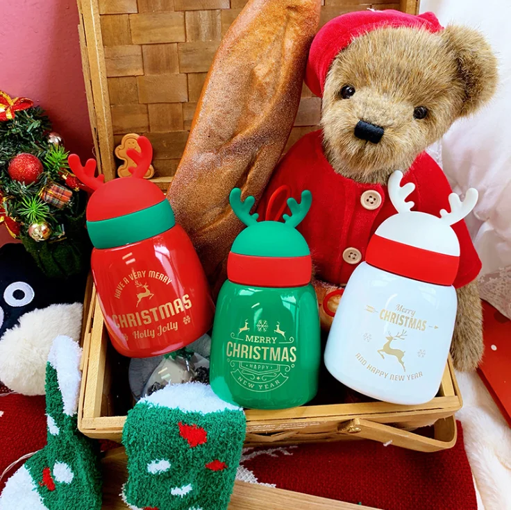 Big belly creative cute fun Christmas elk insulation Cup small cute pet antler water cup fall proof water bottle