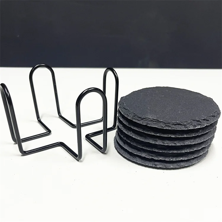 Factory Custom Slate Coasters Logo Slate Coasters 4x4 Bluk Round Black Slate Drink Coasters Cup Mat