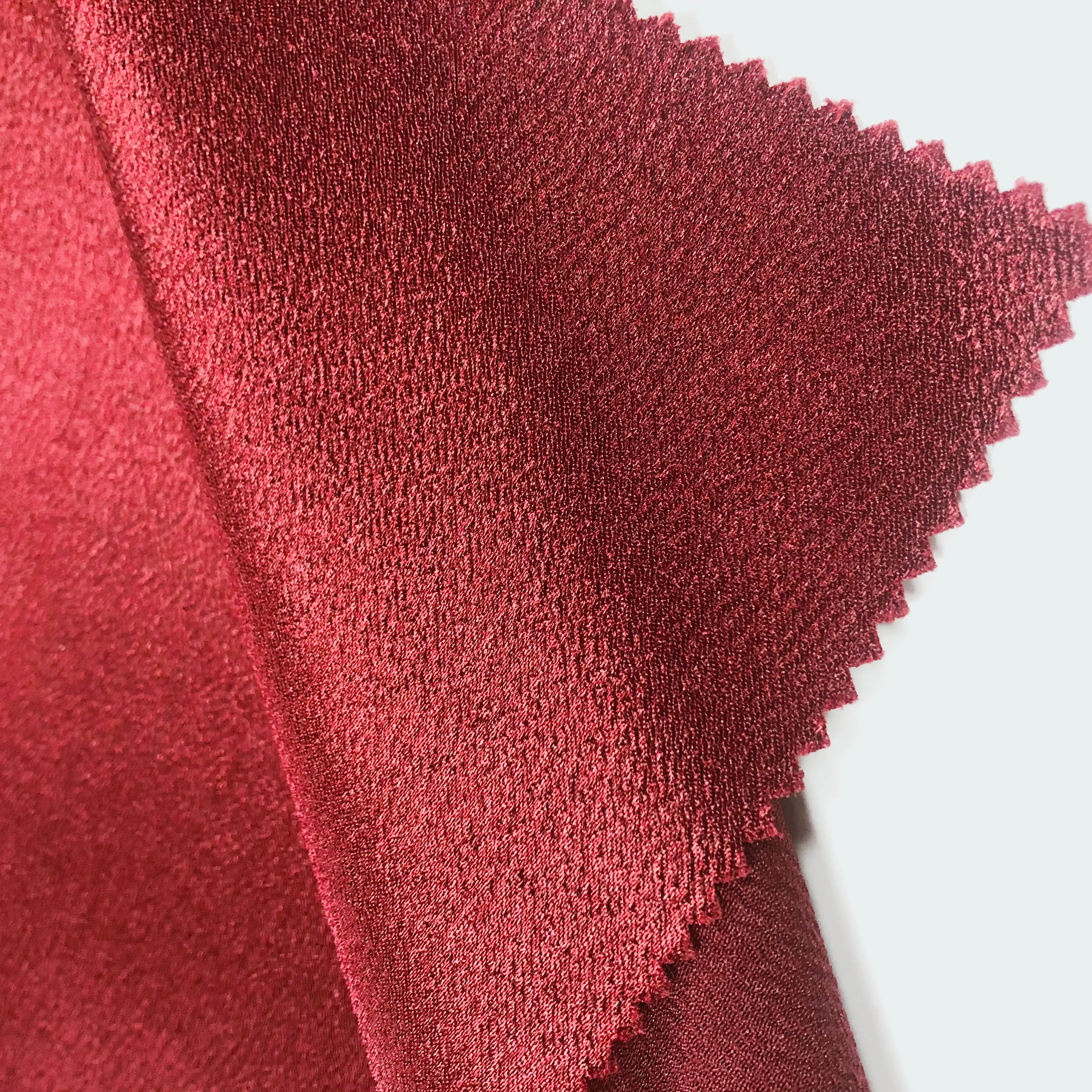 
75D*300D 100% Polyester women garment wine red tree skin rind crepe one side satin fabric 