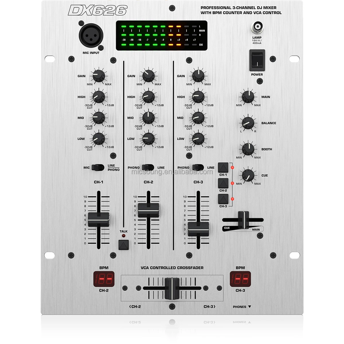 CLMX-DX626 Professional 3-Channel Digital Audio DJ Mixer with BPM Counter and VCA Control DJ Music Mixer Console For Live Show