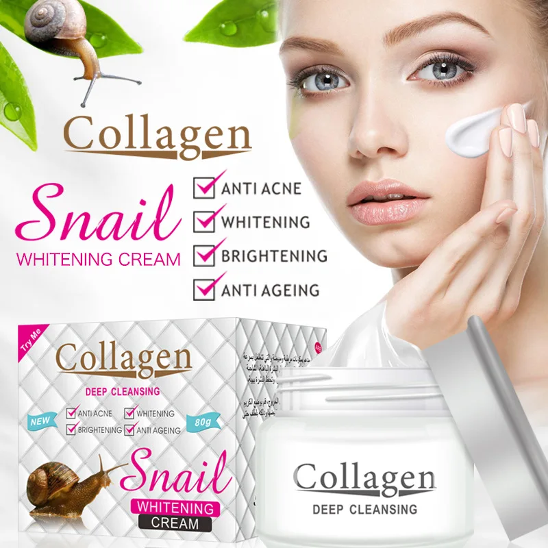 
80g Collagen Snail Whitening Facial Cream Face Care Deep Cleansing Anti Acne Anti Aging Brightening Face Cream 