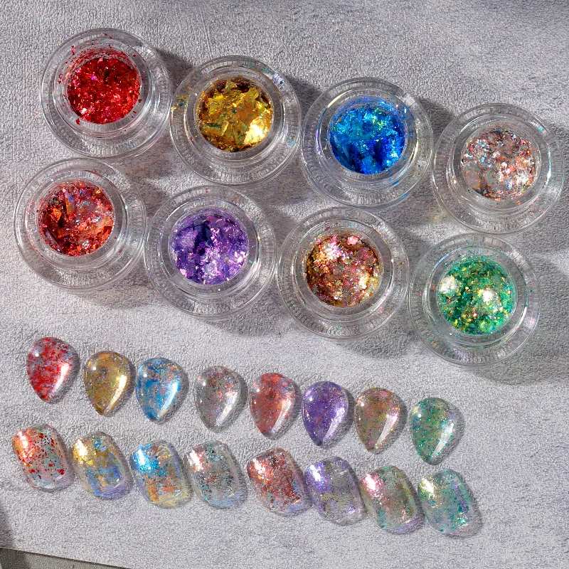 Magic cloud chameleon rainbow flakes pigment nail art uv gel polish solvent resistant decoration