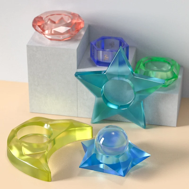 DM377 DIY Moon Candles Diamond Shape Creative Candlestick Molds Candle Holder Storage Resin Mold Silicone Jewelry Making