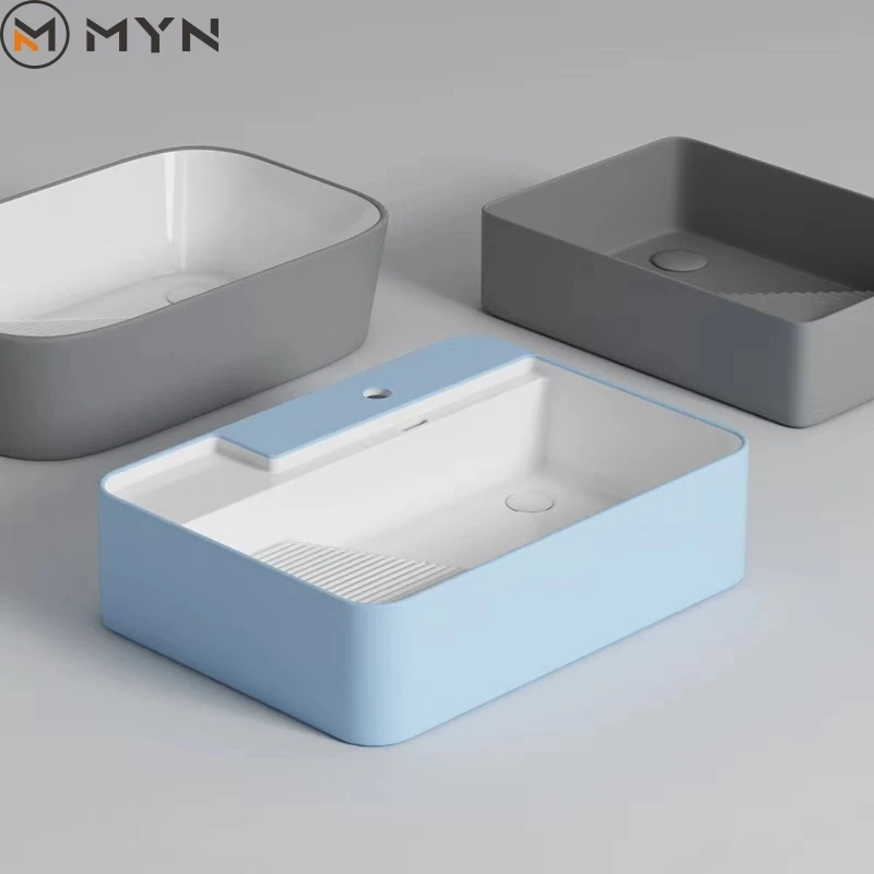 Factory Direct Selling Ceramic Grey Washing Machine Rectangular Countertop Laundry Room  Bathroom Sink with Washboard