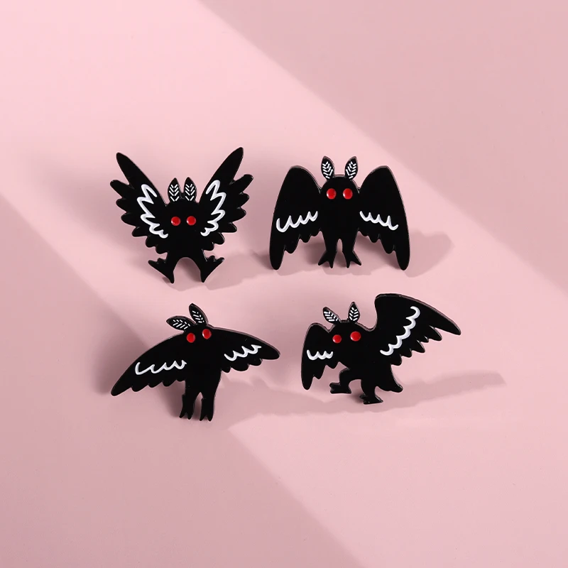 Punk Halloween Mothman Enamel Pin Brooch Lapel Badges Animals Moth Jewelry Gifts Women Girl Anime Custom Black Bird Accessories