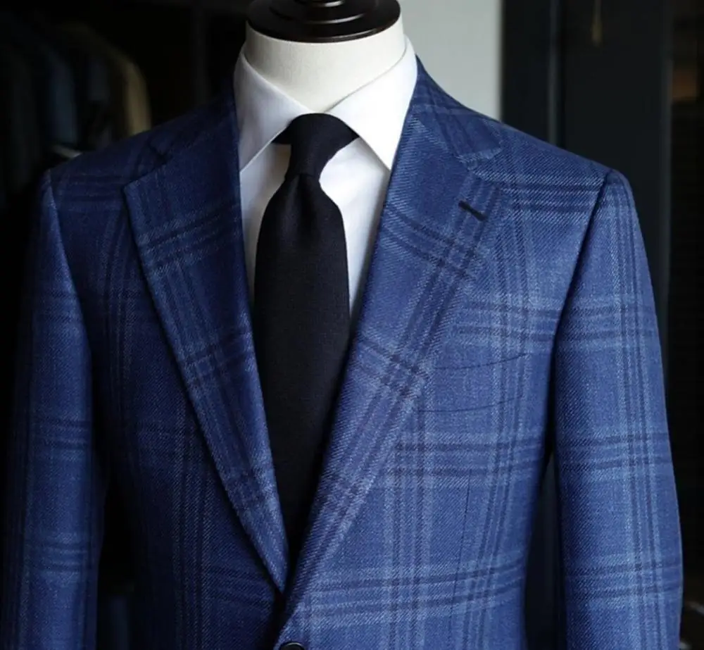 2019 High Quality Business Suits Formal Navy Plaid Men Suits