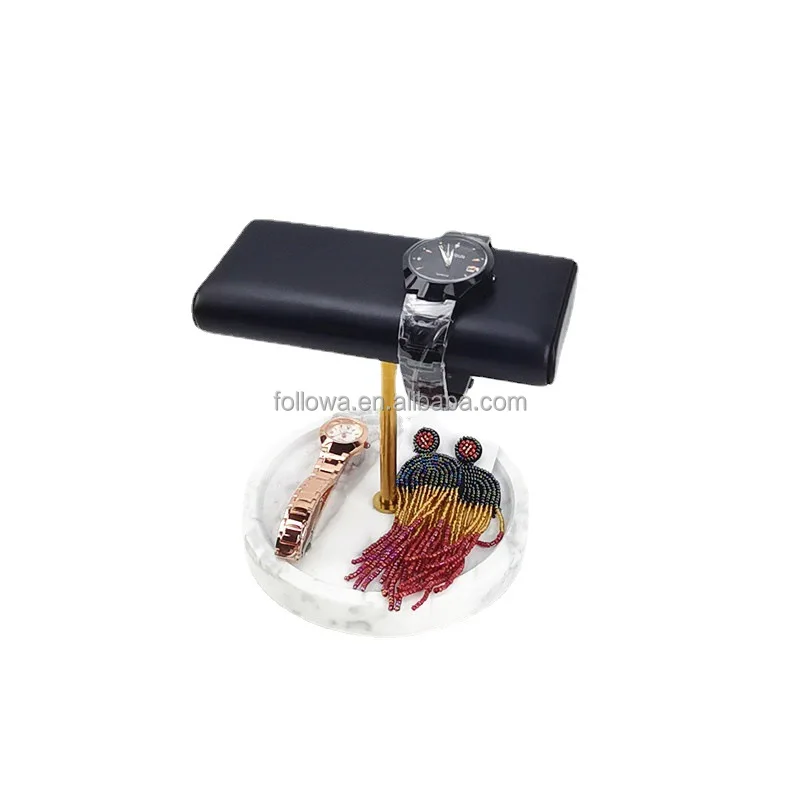 Marble watch display stand luxury marble tray based watch stand leather rack jewelry display horloge display holder