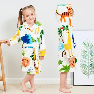 
Children Cartoon Flannel bathrobe with hood microfiber bathrobes kids girl sleepwear 