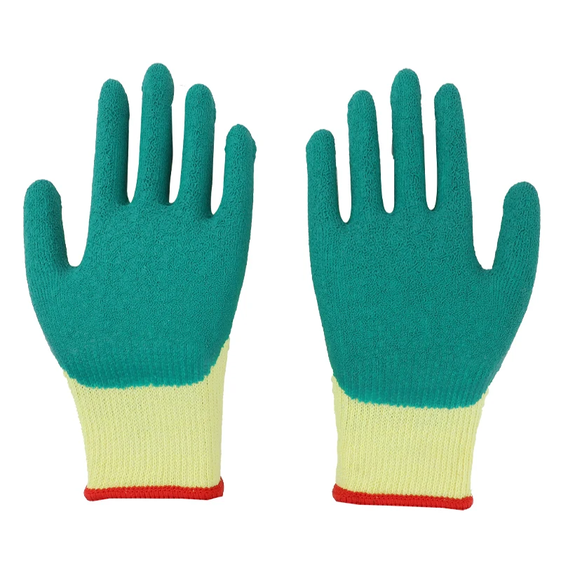 cheap price orange cotton knitted glove cut glove green latex coated Gloves