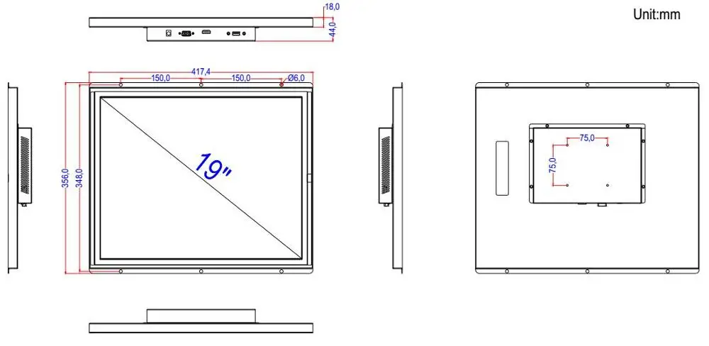 Cheap 19 inch VGA industrial touch screen open frame monitor with 300 cd/m2 brightness panel pc