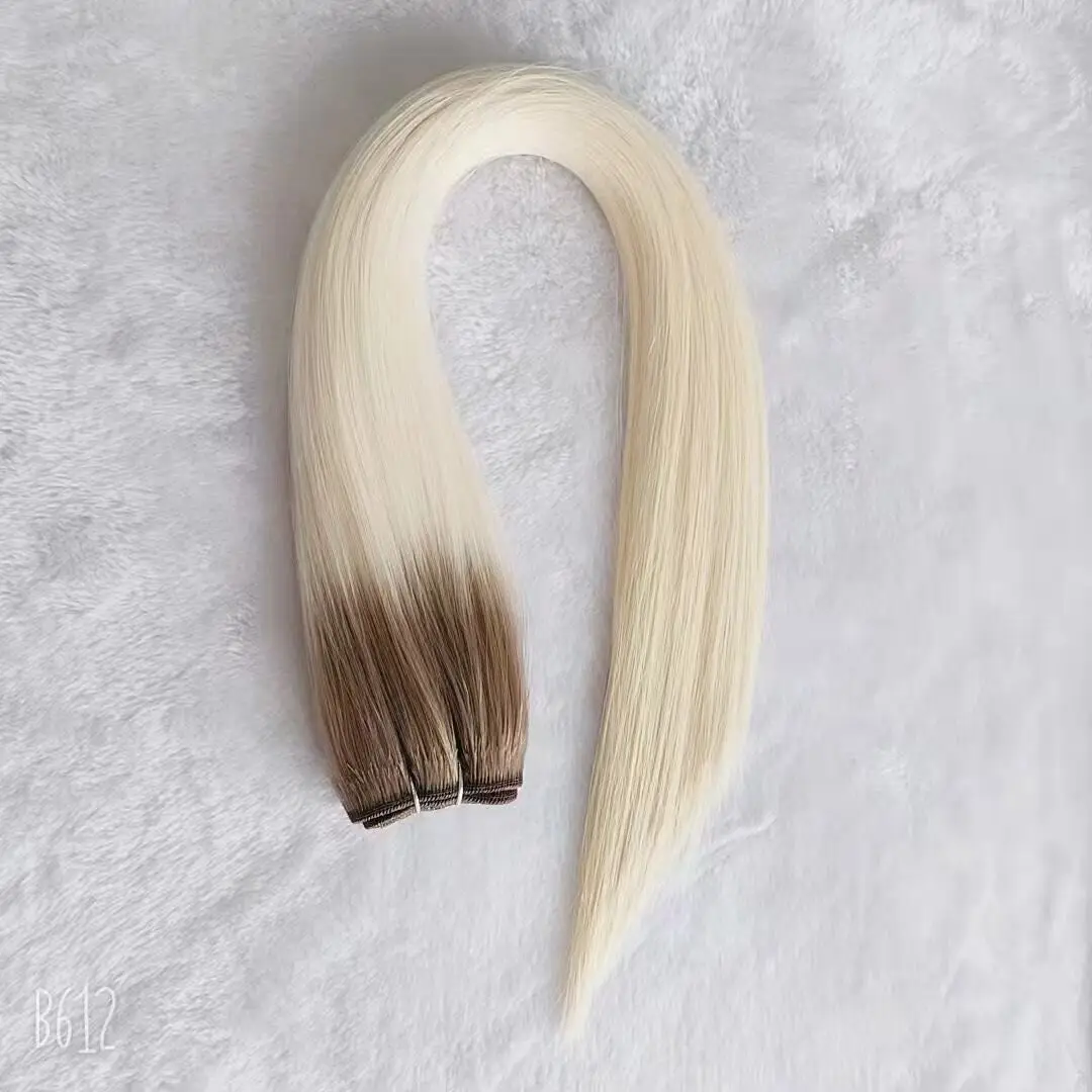 Invisible Sewn In Machine Weft Extensions 20 22 24 26 Inches Double Drawn White Blonde Remy  Weft Hair Extensions
