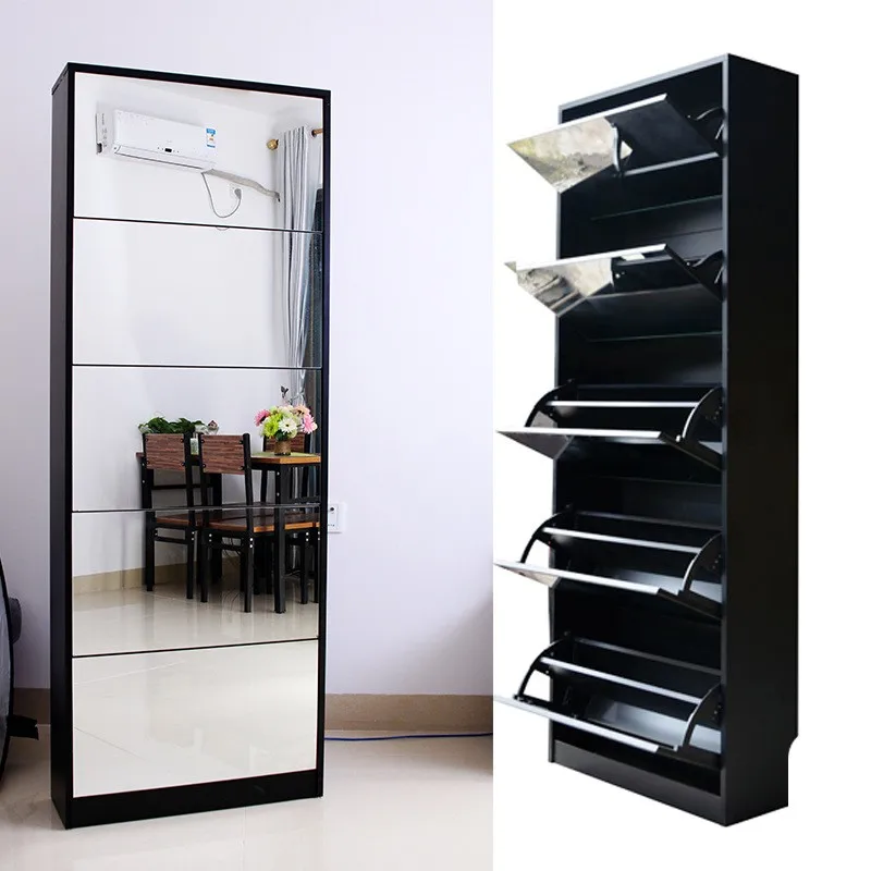 Hot Sale Modern Shoe Cabinet Flip-down Mirrored High Quality Wooden Shoe Cabinet Shoe Rack Wood Cabinet With Mirror