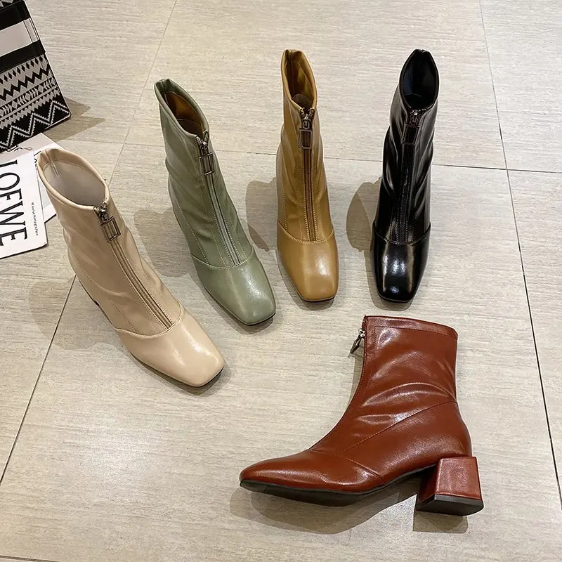 Factory Wholesale Latest Design Fashion Trend Patent PU Leather Ankle Boots Women