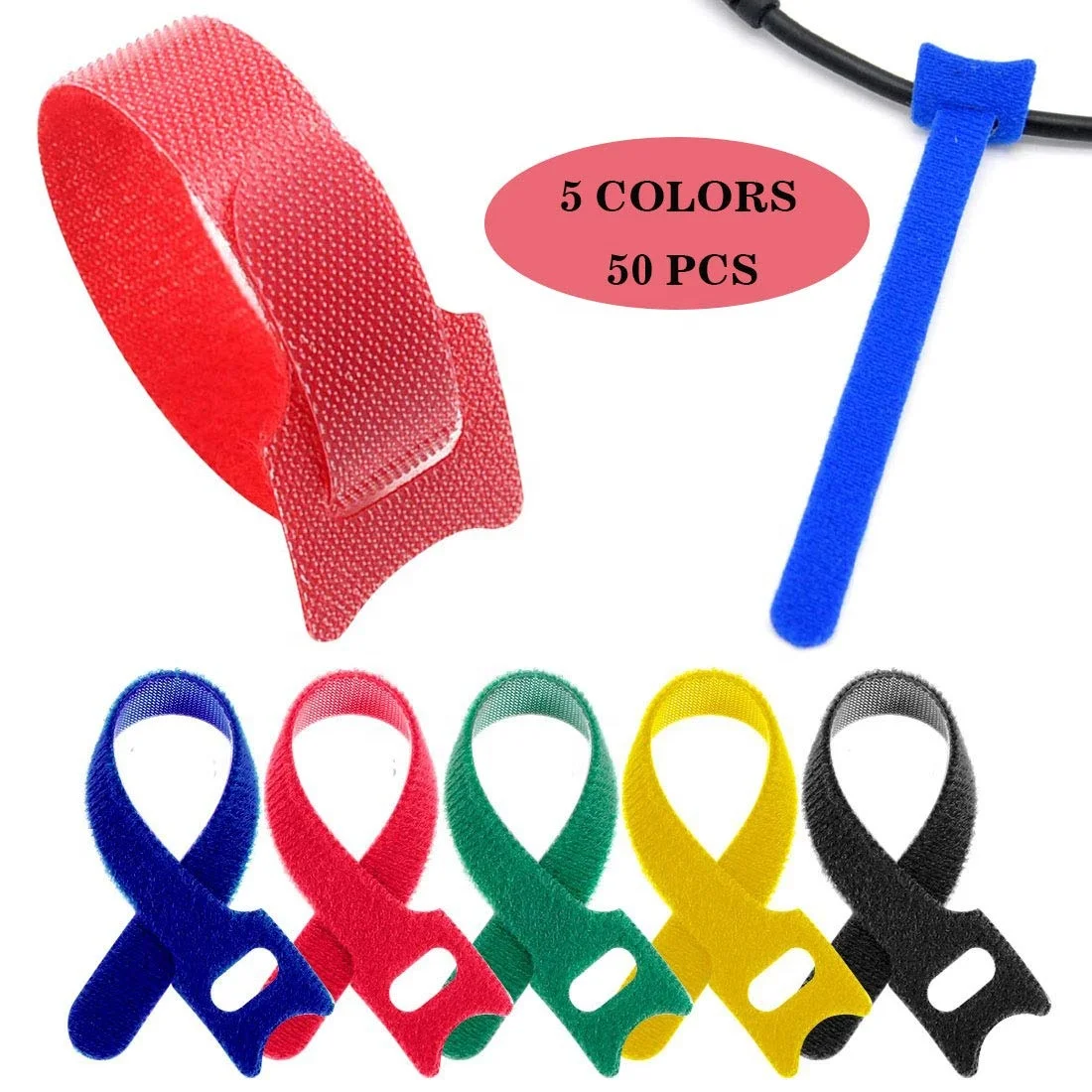 Hot sale manufacturers selling five colors mixed back to back hook and loop cable ties
