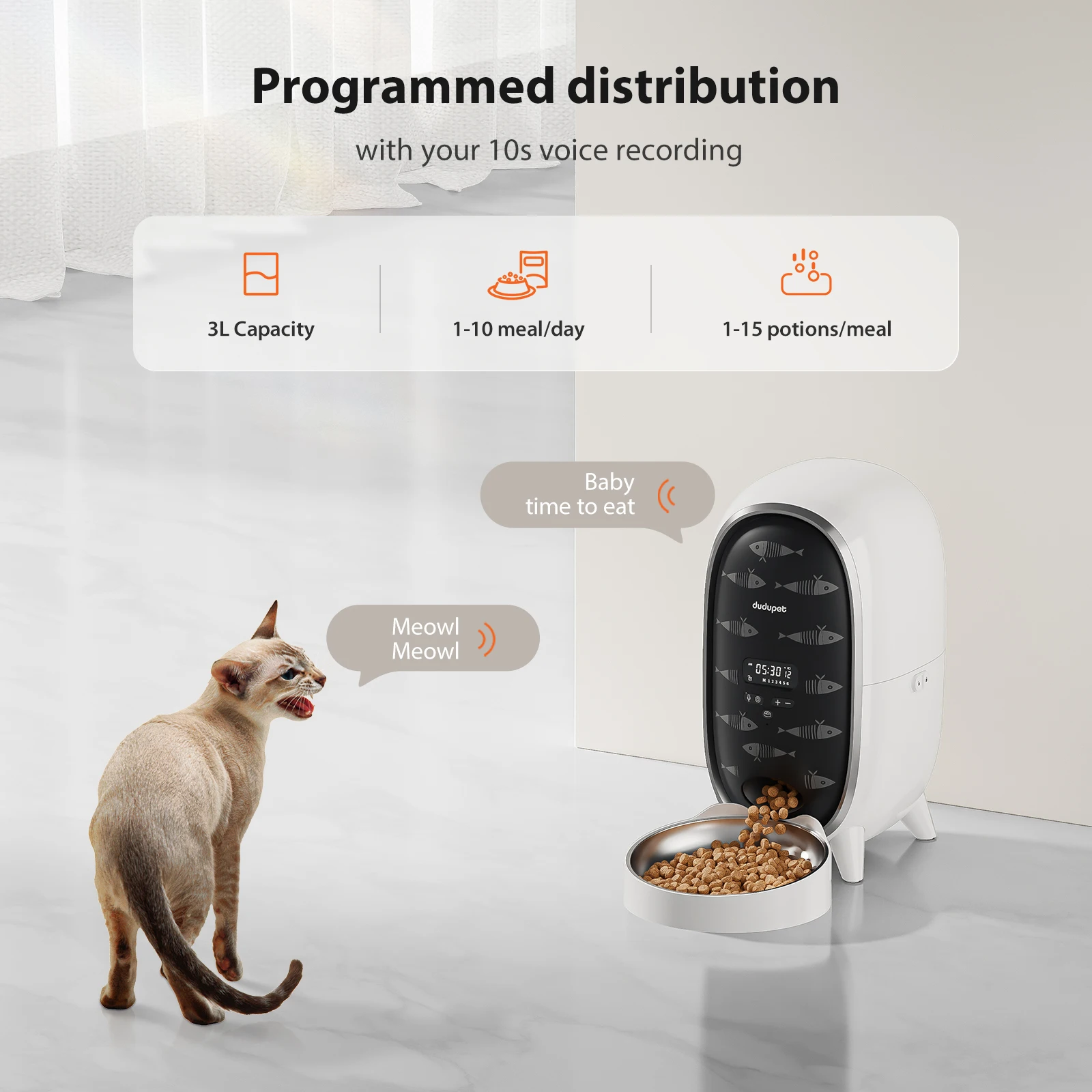 Dudupet Automatic Pet Feeder Food Storage Dispenser Dog Supplies Feeding Bowls Automatic Pet Food Dispenser