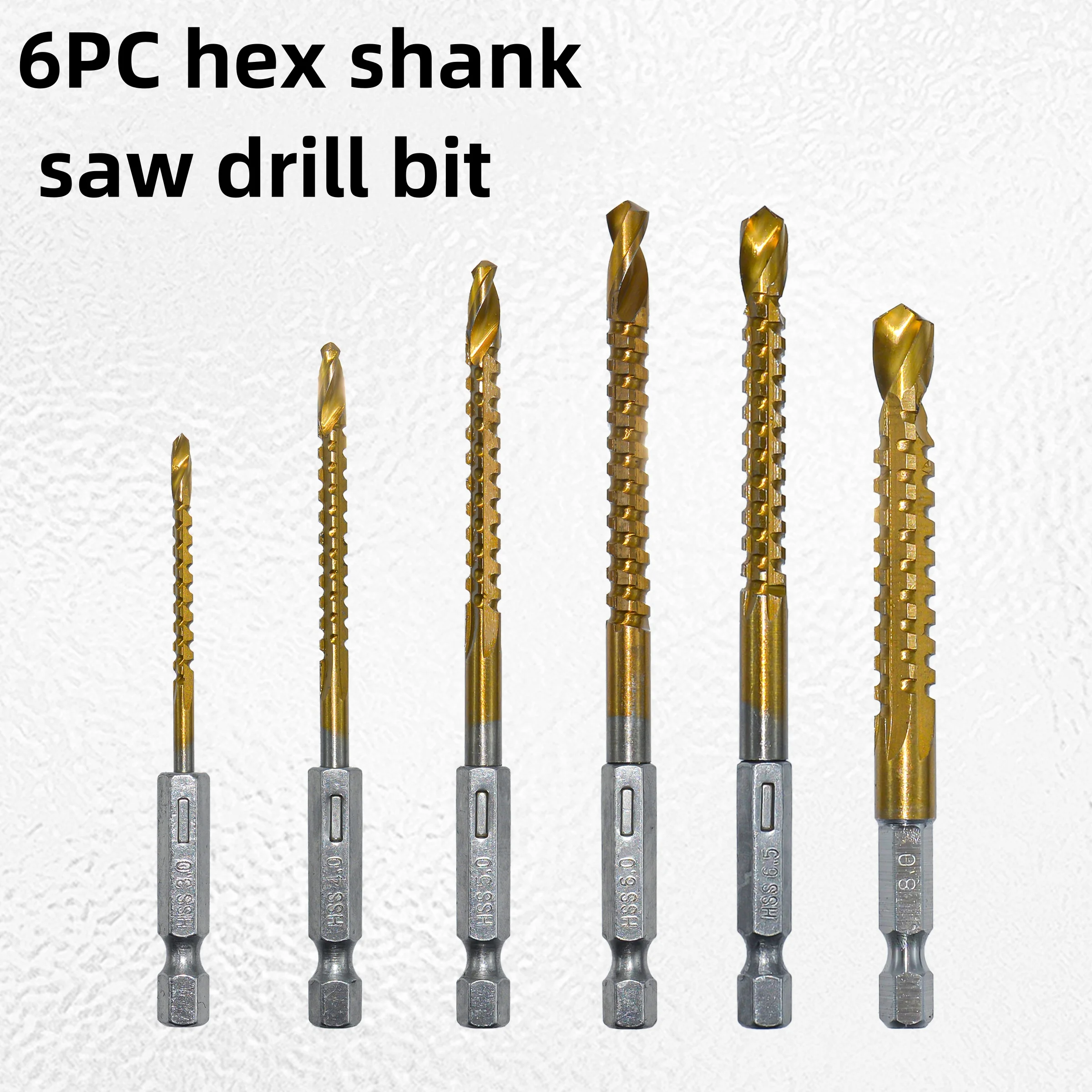 6PC 3/4/5/6/6.5/8mm Hex Shank Grooving Side Cutting Split Tip Spiral Serrated Belt Saw Drill Bit