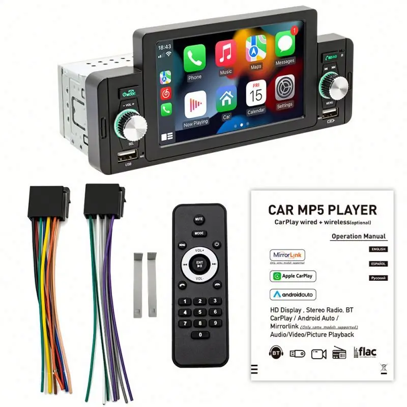 5 inch Android Navigation Car Radio 1 Din Car Stereo with carplay Touch Screen MP5 Player and Wifi BT Mirror Link Radio Video