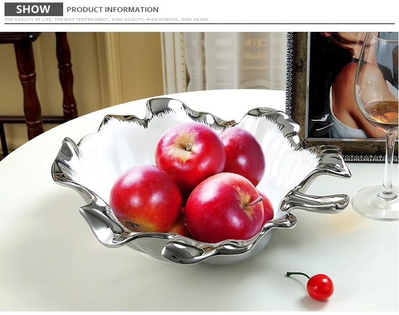 signed unique leaf shape silver Rim ceramic dish plate Nordic Porcelain Plates fruit candy and Snack tray for home