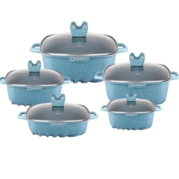 10pcs Dessini die casting non-stick nonstickaluminum cookware set with square shape
