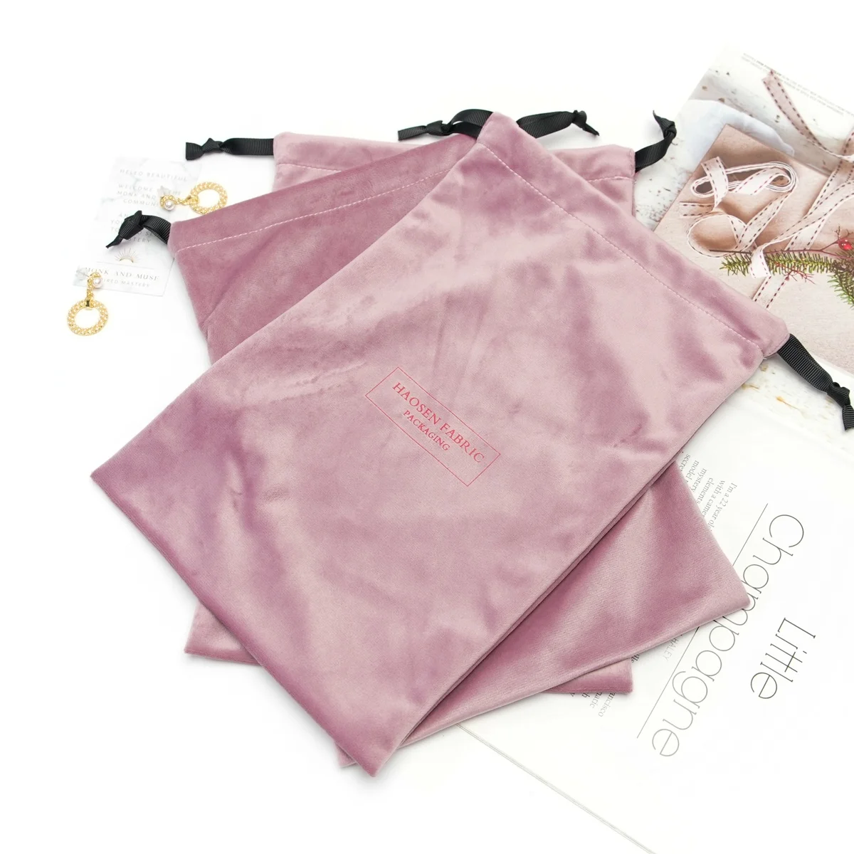 Custom Logo Silk Velvet Cloth Gift Packaging Bag Branded Matt Satin Drawstring Dust Bag For Handbag