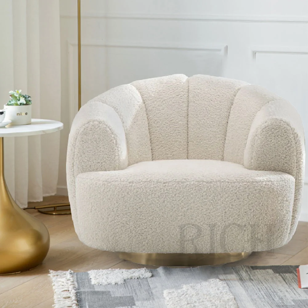 luxury hotel white lounge small armchair for bedroom waiting swivel easy Nordic teddy chair modern fabric teddy sofa chair