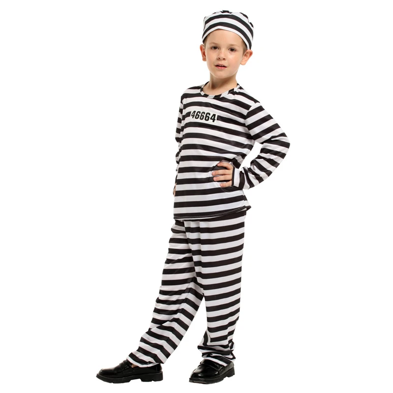 DX-B002003 Child Prisoner Costumes Jail Suits Halloween Costumes For Boys Striped Kids Jail Costumes