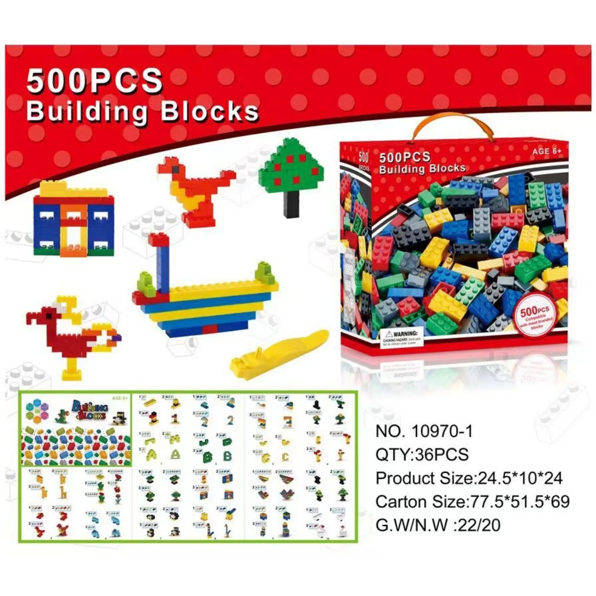 Unisex 500-Piece Plastic Building Blocks Educational Model Toy for Age 5-7 Box Packed