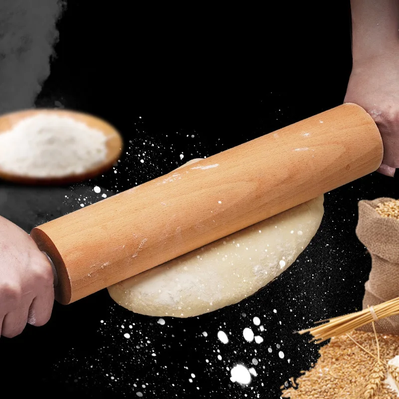 
Eco-friendly size optional 360 degrees rotate classical solid wooden cookie rolling pin with handle 