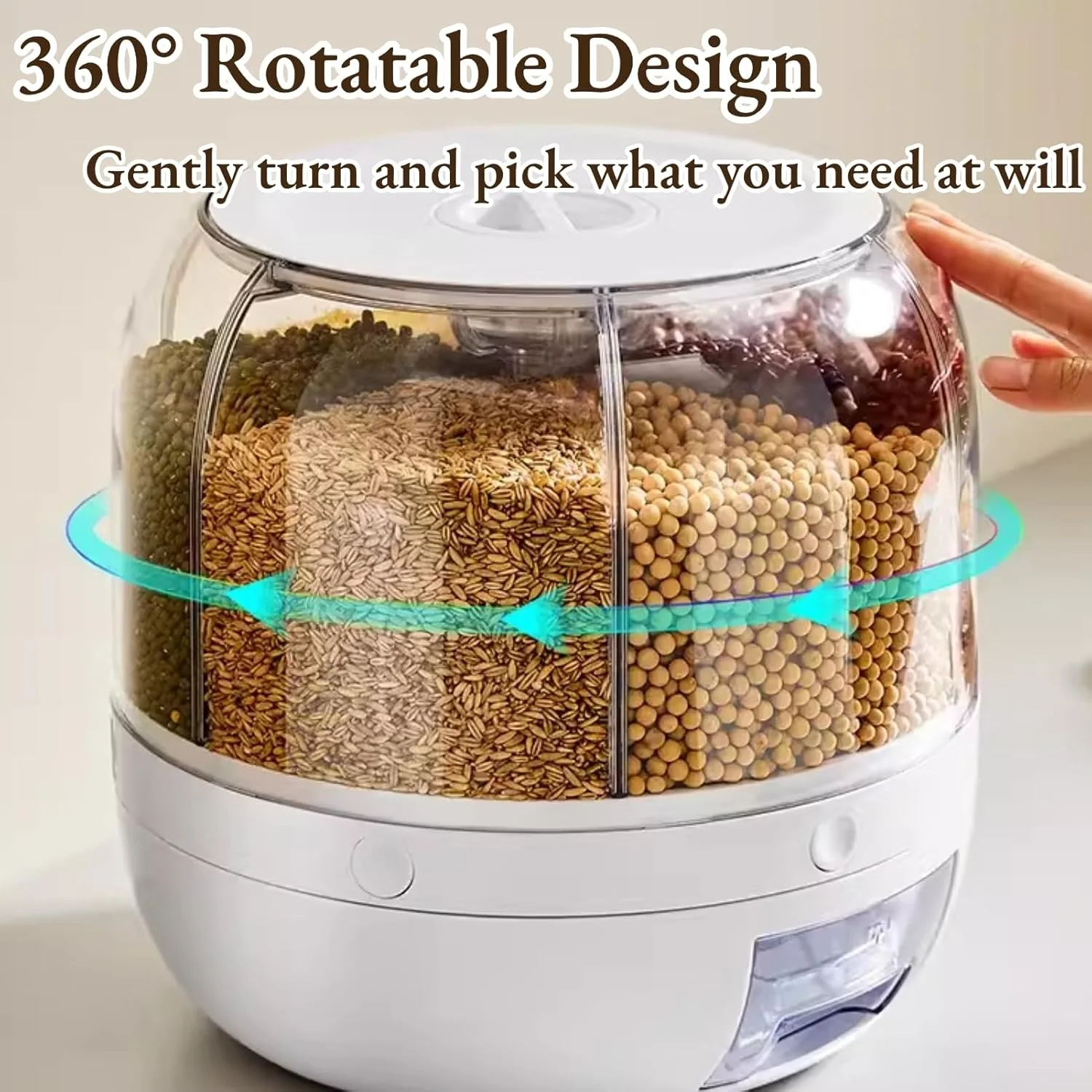 Wholesale 360-Degree Rice Dispenser Kitchen Moisture-Proof 6-Grid Rotating Food Grain Cereal Storage Box Container Dispenser