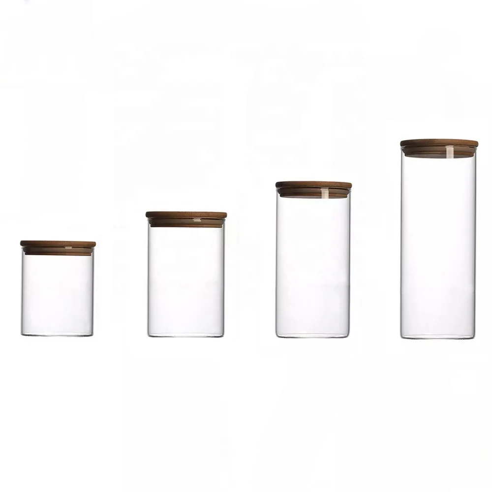 large glass food storage jars wholesale glass jar wooden lid for honey food candy glass jar GSJ-02A