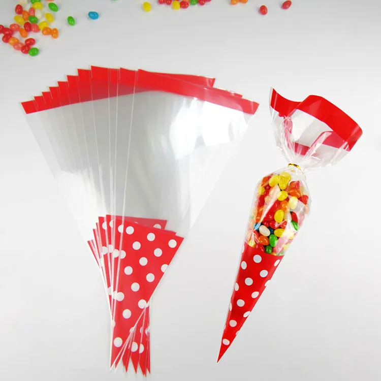 Cellophane Treat Bag Twist Ties Treat Bag For Bakery Popcorn Dessert Candy Sweet Cone Plastic Packing Bag