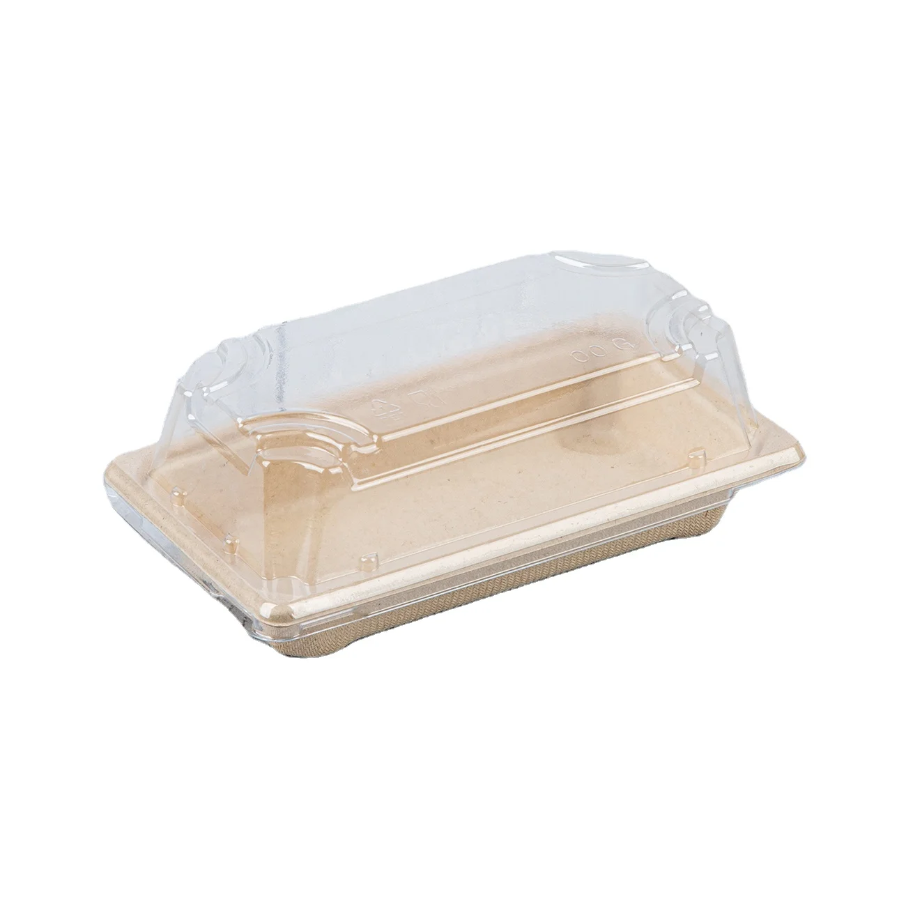 Sugarcane Bagasse Sushi Takeaway Box Rectangular Shape Disposable Sushi Tray With PET Lids