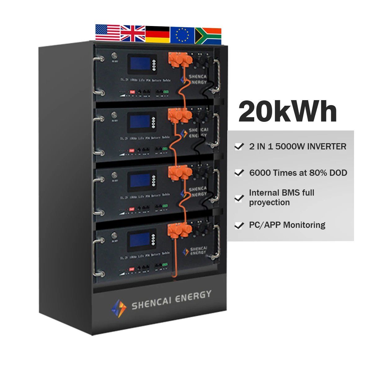 Shencai 5Kwh 10Kwh система хранения энергии 100Ah 200Ah литий-ионный аккумулятор 48В в стойке LiFePO4 для ESS
