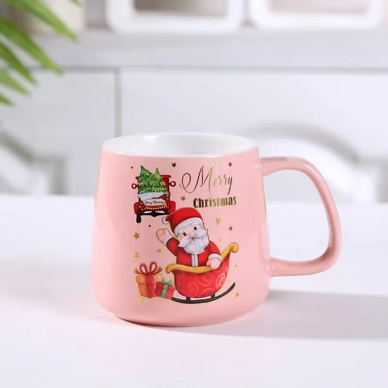 High Quality Customized Christmas Cup Christmas Tree Santa Claus Ceramic Mug With Lid And Spoon