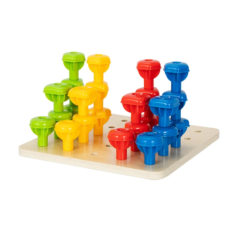 Rainbow Stacking Pegs Wooden Montessori Color Shape Geometric Toys  Stacking Matching Counting Color Sorting Games For Kids