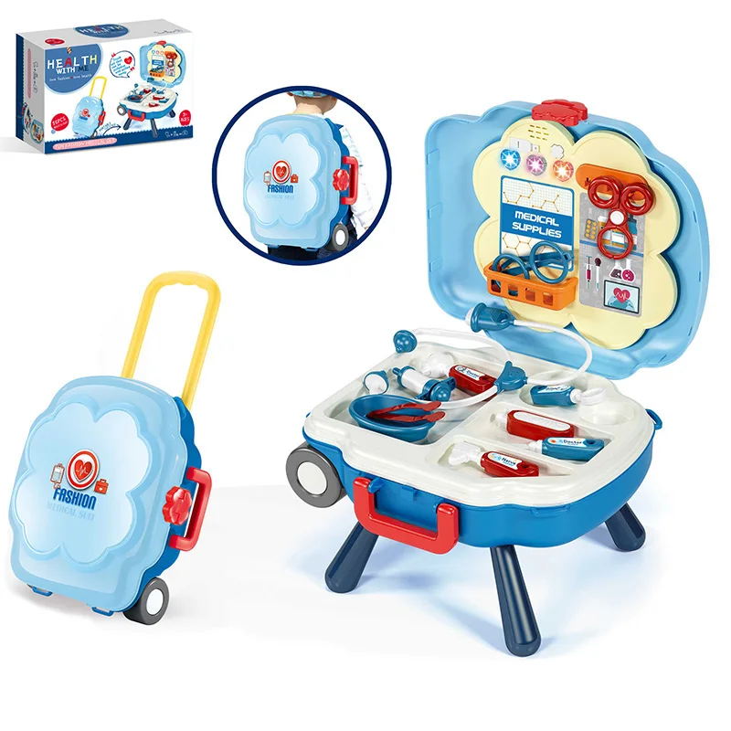 Portable Trolley Suitcase Preschool Educational Plastic Learn Toy Set Doctor Engineer Tool Kitchen & Make Up for Children