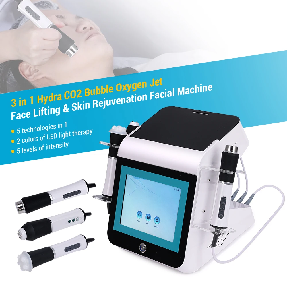 3 In 1 Oxygen pods Jet Facial Machine Promotion Hydra Oxigen Facial Machine Exfoliate Co2 Bubble Oxigenetion Facial Machine