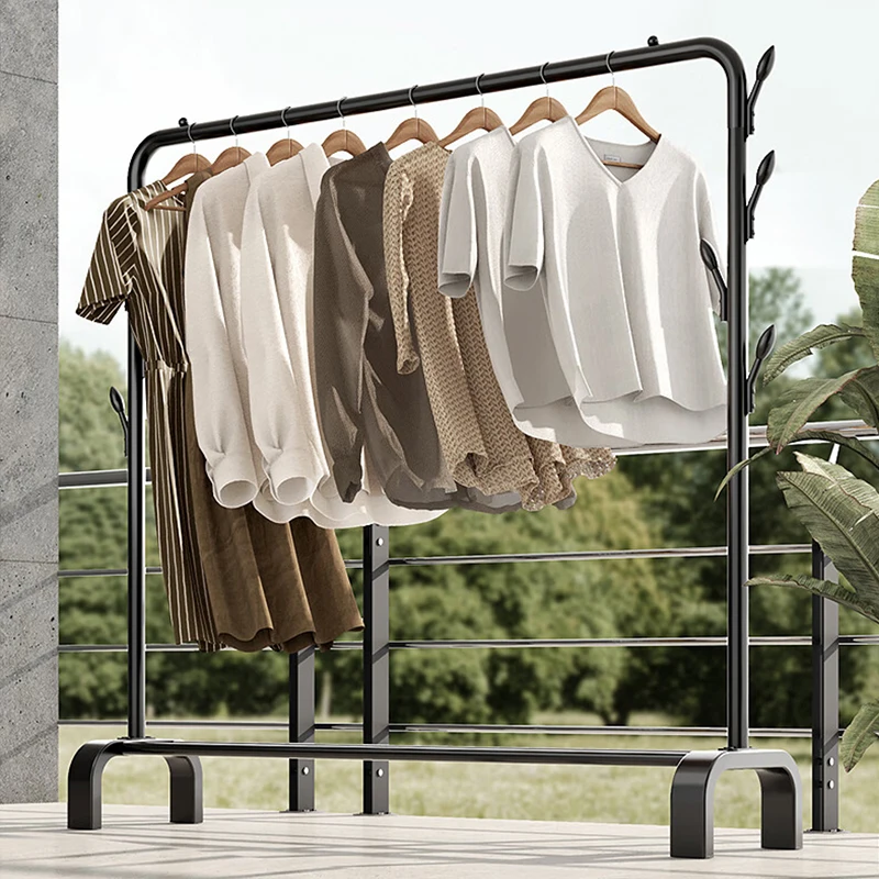 Simple Multifunctional Indoor Metal Clothes Rack for Bedroom Household Floor Stand for Shoes & Clothing