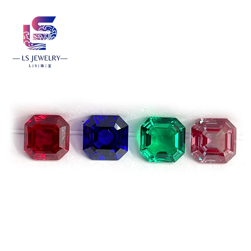 Colorful Lab Grown Gemstone Colombian Zambian Emerald Asscher Cut 1 Carat 2 Carat Lab Grown Sapphire Ruby Pink Gemstone