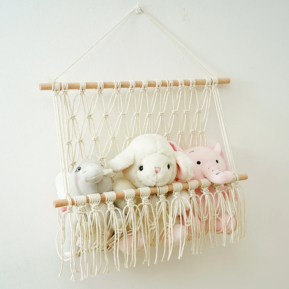 Nursery Toy Macrame Shelves Organizers Storage Home Decoration Interior Books Toy Display Shelf Wall Hanging Boho For Kids Room