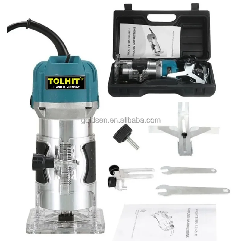 TOLHIT 6mm 6.35mm 650w Aluminum Body Mini Edge Laminate Trimming Router Machine Electric Power Hand Portable Wood Trimmer