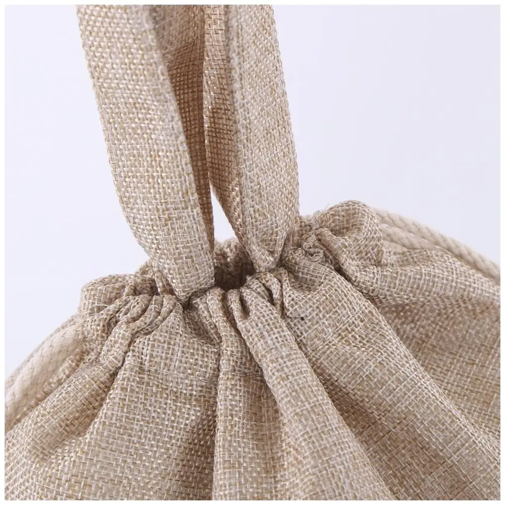 Custom logo eco friendly calico burlap linen jute drawstring bag for shoes