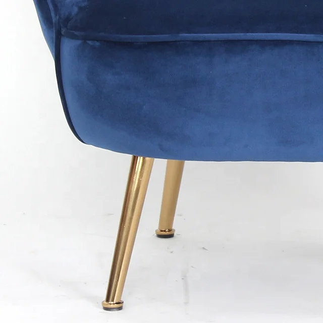 Modern luxe royal blue velvet accent chair with matel legs for living room
