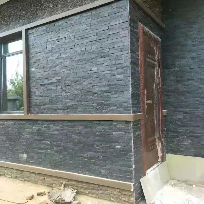 Best Quality Split Face Black Slate Wall Culture Stone Tile for House Cladding Panels Exterior Wall