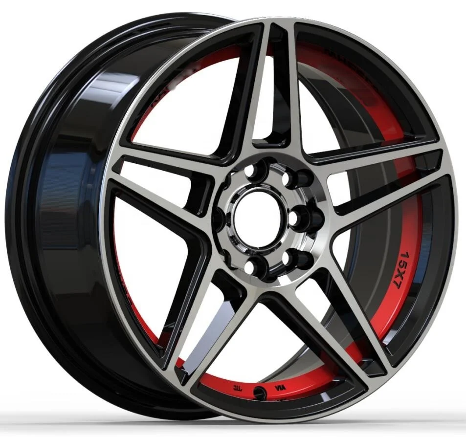 Hot Sale Alloy Wheel Rims 15x7 inch 5x114.3 Black&Red Passenger Car Wheels for Racing Cars