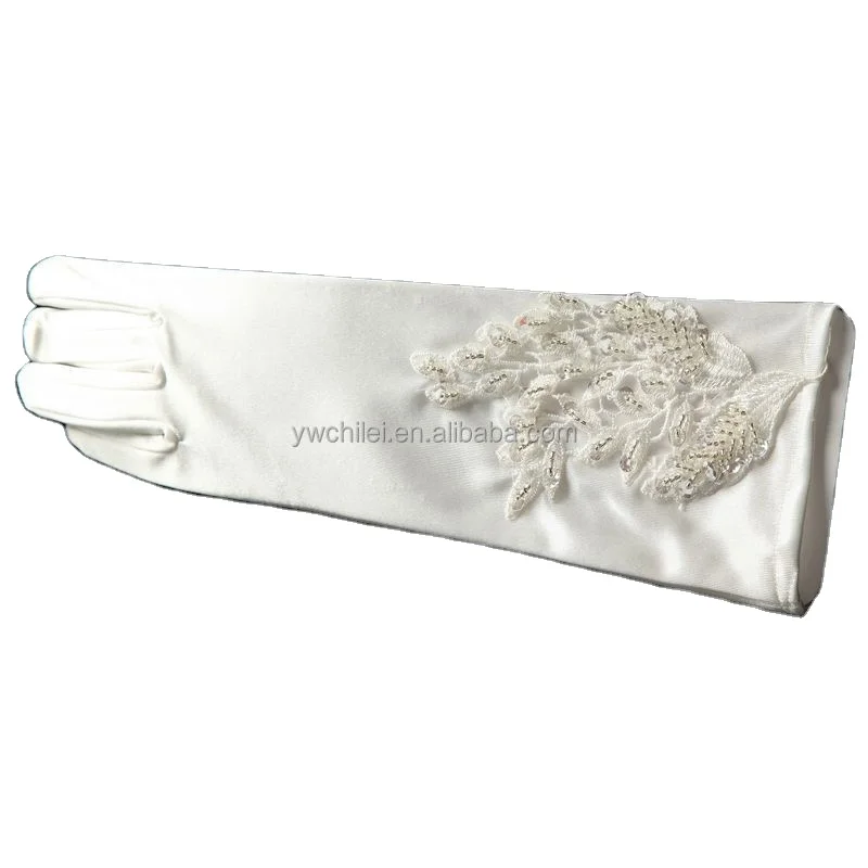 New fingered  White Beige wedding dress hollow out  bead long gloves