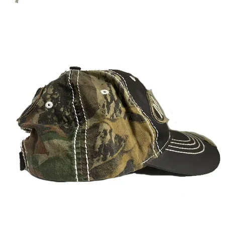 Oil waxed cloth Customization 6 panel camo fabric unstructrued dad hat with customazation  logo and  Velcro closure